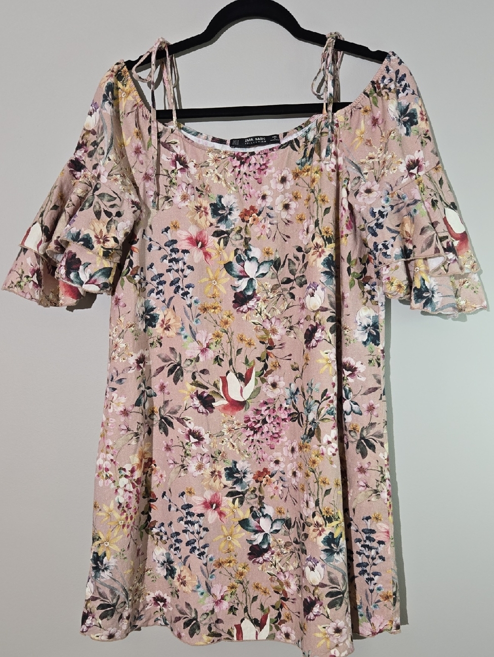 Zara Pink Floral Off-Shoulder Dress
